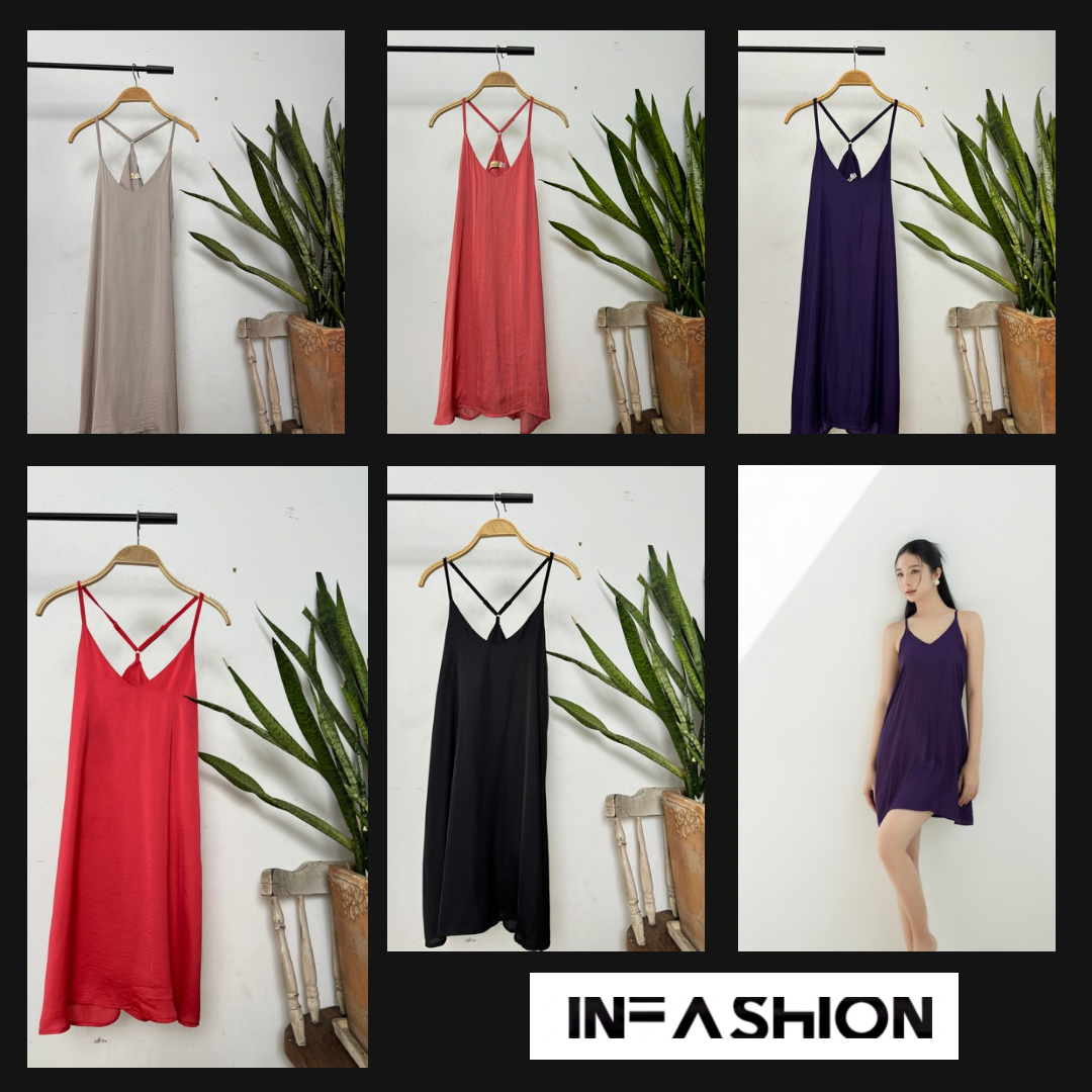  Đầm lụa 2 dây yếm sau bèo chân 