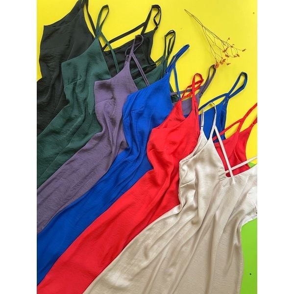  Đầm mặc nhà 2 dây lụa visco chéo cổ Infashion 