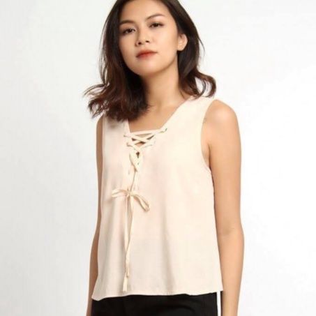  Áo thắt nơ cổ V không tay Infashion 