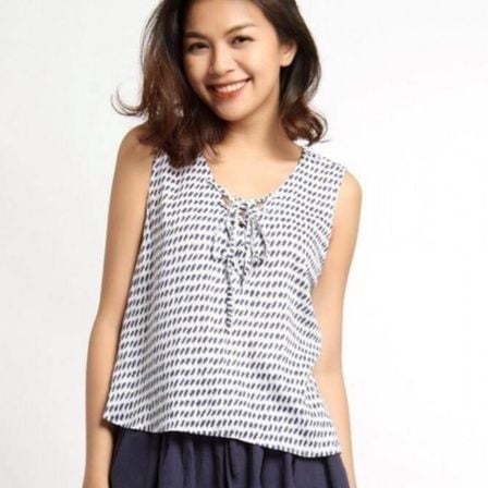  Áo thắt nơ cổ V không tay Infashion 