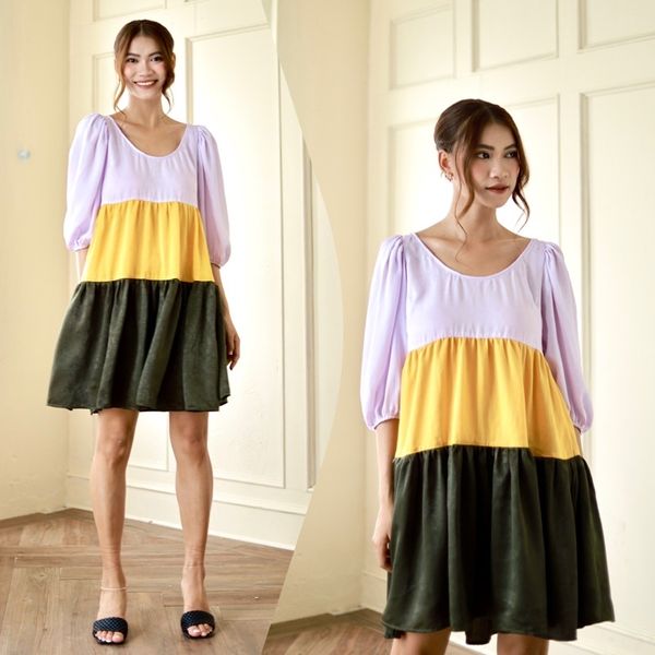  Đầm babydoll 3 tầng màu  Infashion 