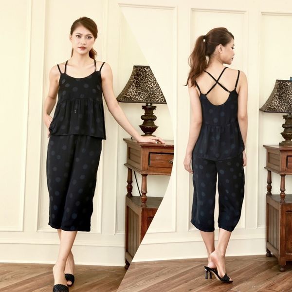  Đồ bộ lửng ống rộng mặc nhà áo 2 dây kiểu Infashion 