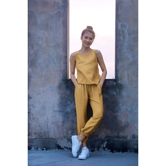  Set quần dài ông bo thun vạt xéo Infashion 