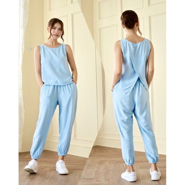  Set quần dài ông bo thun vạt xéo Infashion 