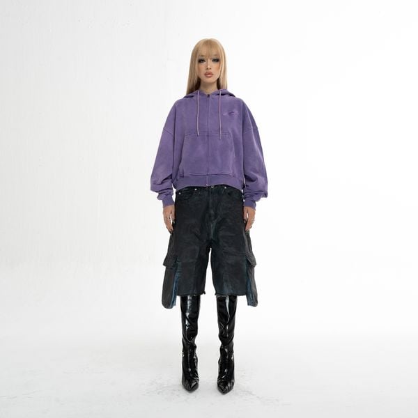  SS LOGO WASHED BOXY FIT ZIP-UP HOODIE 