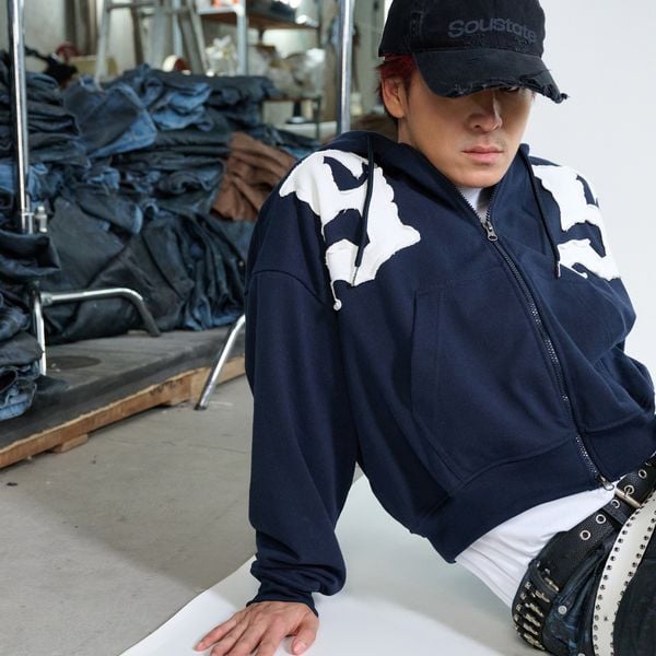  SS EMBROIDERED BOXY FIT ZIP - UP HOODIE 