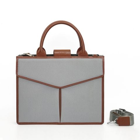 Túi Canvas Quai Da Thời Trang Nam Nữ Chu Du - Letter Bag 13 Inches - Màu Xám 
