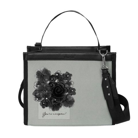  Túi Daily Canvas Quai Da Thời Trang Nam Nữ Chu Du - Màu Xám Đính Hoa - Size Vừa 