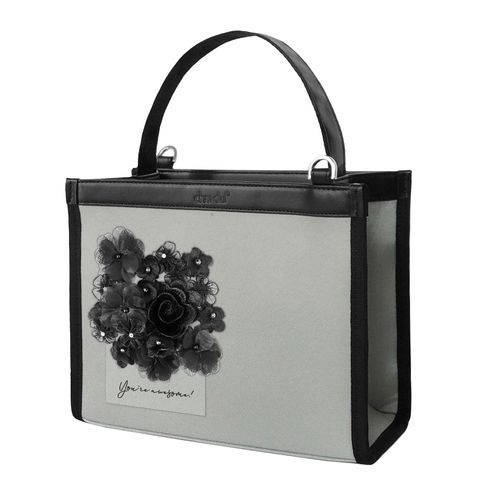 Túi Daily Canvas Quai Da Thời Trang Nam Nữ Chu Du - Màu Xám Đính Hoa - Size Vừa 