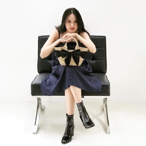  Túi Cói TieBow Basket Thời Trang Nữ Chu Du - Nơ Đen 