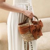  Túi Cói TieBow Basket Thời Trang Nữ Chu Du - Nơ Cam 