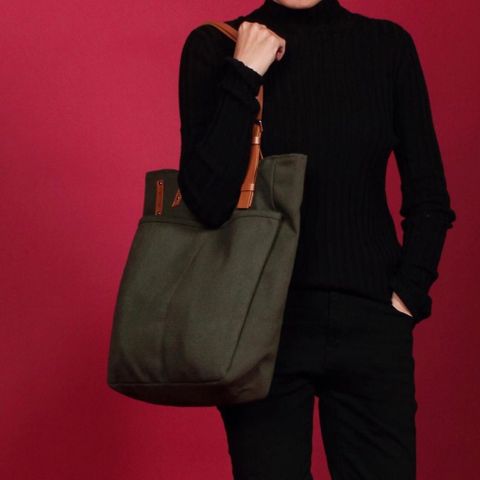  Túi Tote Canvas Quai Da Thời Trang Nam Nữ Chu Du - August Bag - Màu Xanh Rêu 15 Inches 