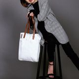  Túi Tote Canvas Quai Da Thời Trang Nam Nữ Chu Du - August Bag - Màu Trắng 15 Inches 