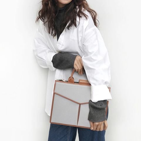  Túi Canvas Quai Da Thời Trang Nam Nữ Chu Du - Letter Bag 13 Inches - Màu Xám 