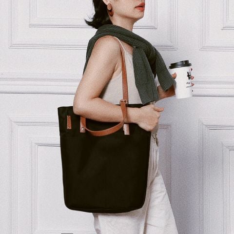  Túi Tote Canvas Quai Da Thời Trang Nam Nữ Chu Du - August Bag - Màu Đen 15 Inches 