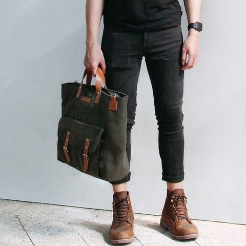  Túi Canvas Quai Da Thời Trang Nam Nữ Chu Du - Mr.Square Bag - Màu Rêu 
