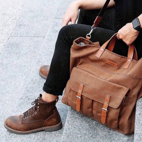  Túi Canvas Quai Da Thời Trang Nam Nữ Chu Du - Mr.Square Bag - Màu Nâu Vàng 