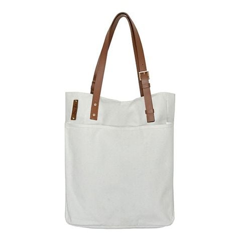  Túi Tote Canvas Quai Da Thời Trang Nam Nữ Chu Du - August Bag - Màu Trắng 15 Inches 