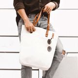  Túi Tote Canvas Quai Da Thời Trang Nam Nữ Chu Du - August Bag - Màu Trắng 15 Inches 