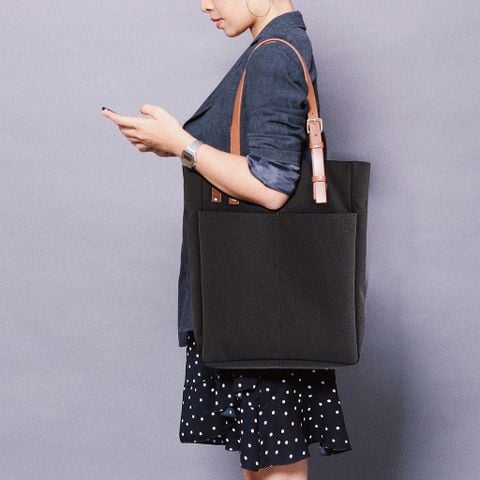  Túi Tote Canvas Quai Da Thời Trang Nam Nữ Chu Du - August Bag - Nâu Sậm 15 Inches 