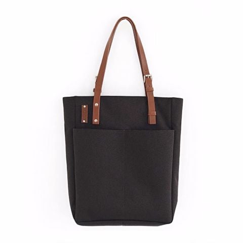  Túi Tote Canvas Quai Da Thời Trang Nam Nữ Chu Du - August Bag - Nâu Sậm 15 Inches 