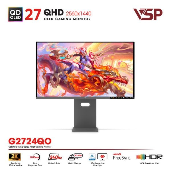  Màn hình QD-OLED Ai gaming Vision Pro G2724QO (27Inch / 2K / 10bit / 240Hz / 0.03ms / G-Sync) 