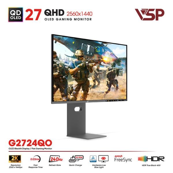  Màn hình QD-OLED Ai gaming Vision Pro G2724QO (27Inch / 2K / 10bit / 240Hz / 0.03ms / G-Sync) 