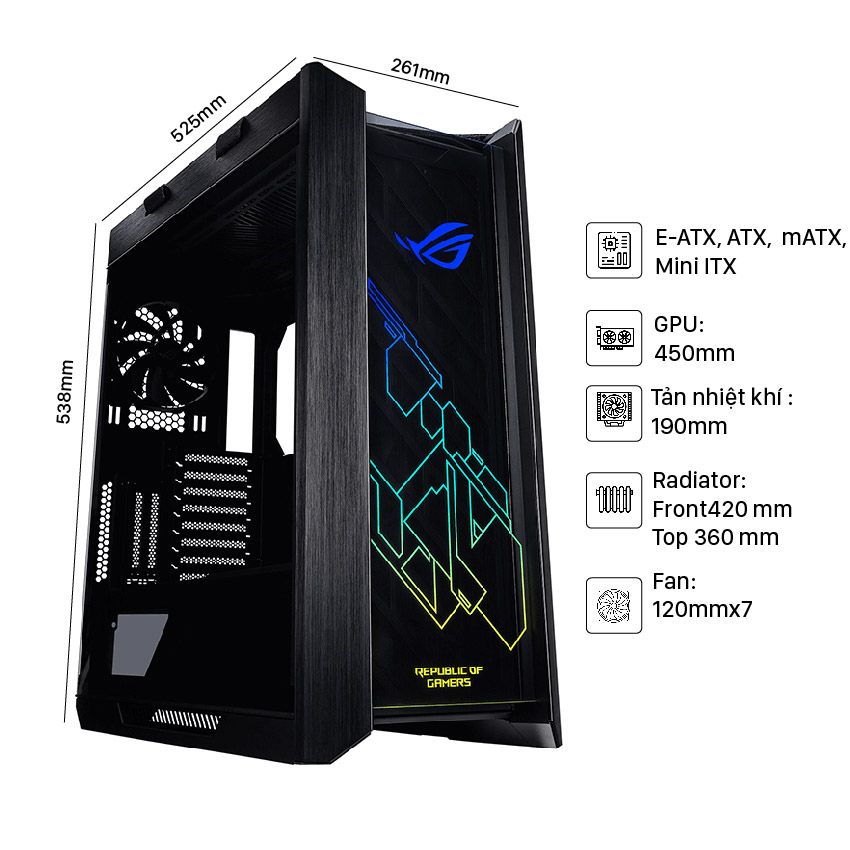 VỎ CASE ASUS ROG STRIX HELIOS GX601 TEMPERED GLASS GAMING (MID TOWER/MÀU ĐEN/LED RGB)