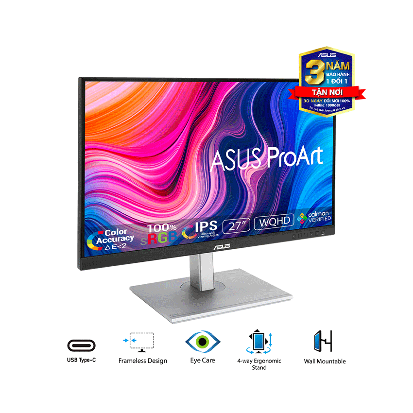 MÀN HÌNH ASUS PROART PA278CV (27 INCH/WQHD/IPS/75HZ/5MS/USB TYPEC)