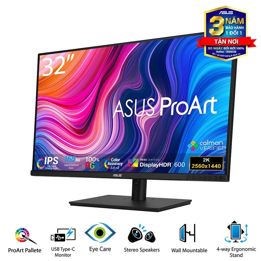 MÀN HÌNH ASUS PROART PA328CGV (31.5INCH/WQHD/IPS/165HZ/5MS/450NITS/HDMI+DP+USB+USBC+AUDIO/LOA)