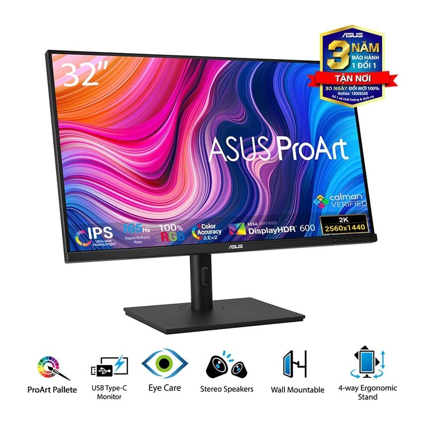 MÀN HÌNH ASUS PROART PA328CGV (31.5INCH/WQHD/IPS/165HZ/5MS/450NITS/HDMI+DP+USB+USBC+AUDIO/LOA)