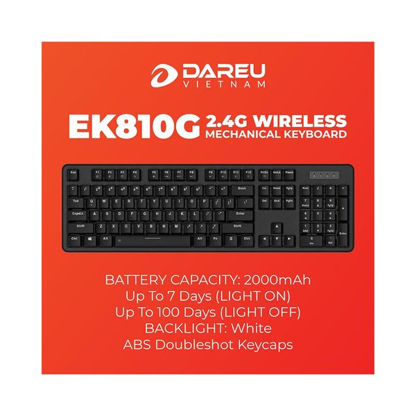  BÀN PHÍM CƠ KHÔNG DÂY DAREU EK810G (USB/LED) 