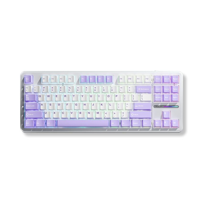 BÀN PHÍM CƠ CÓ DÂY AULA F87 TÍM TRẮNG (USB, BLUE SWITCH, LED RGB)
