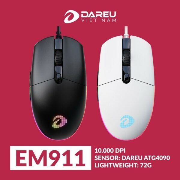  Chuột Gaming DAREU EM911 – (RGB, DareU BRAVO sensor: 10.000 DPI, Lightweight: 72g) 