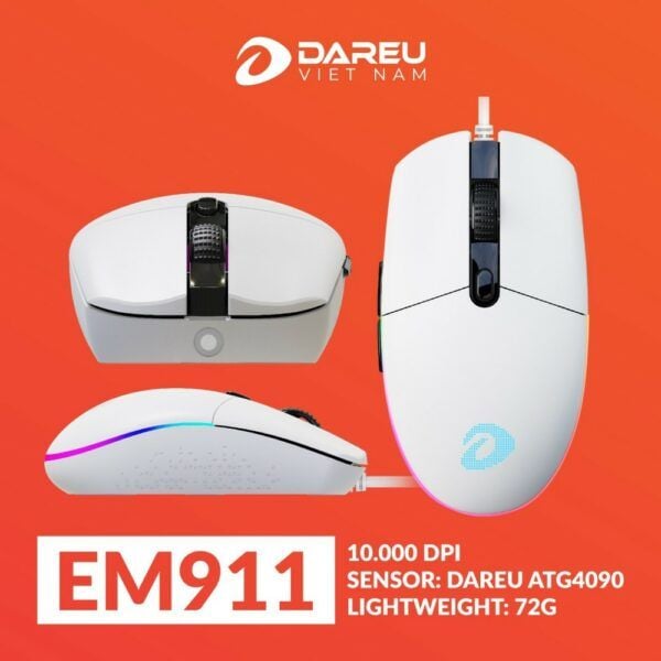 Chuột Gaming DAREU EM911 – (RGB, DareU BRAVO sensor: 10.000 DPI, Lightweight: 72g)