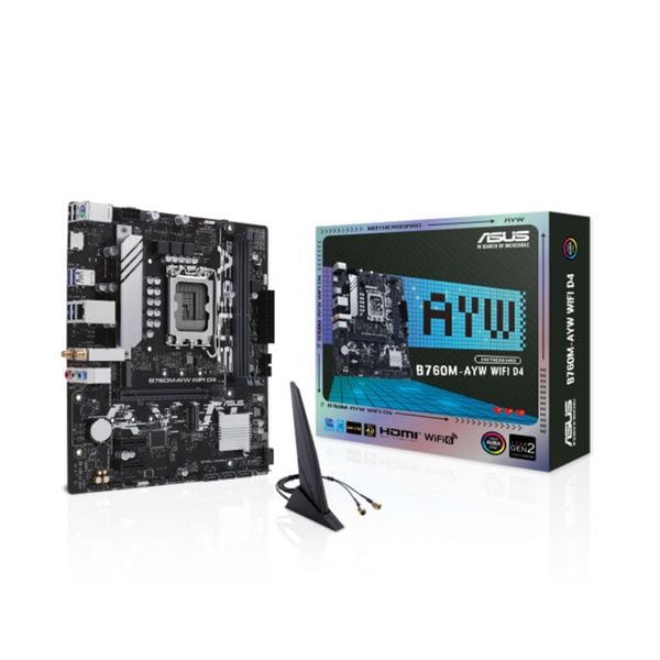  Mainboard ASUS B760M-AYW WIFI D4 (Intel B760, LGA1700, 2 x DDR4 64GB, mATX) 