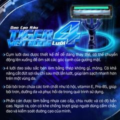 Combo 3 bộ dao cạo râu 4 lưỡi thay đầu Tiger Viễn Đông (3 cây dao cạo + 9 đầu thay)