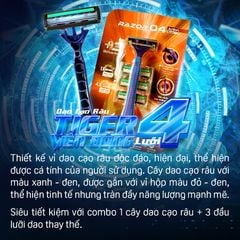 Combo 3 bộ dao cạo râu 4 lưỡi thay đầu Tiger Viễn Đông (3 cây dao cạo + 9 đầu thay)
