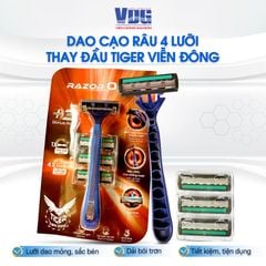 Combo 3 bộ dao cạo râu 4 lưỡi thay đầu Tiger Viễn Đông (3 cây dao cạo + 9 đầu thay)