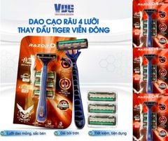Combo 3 bộ dao cạo râu 4 lưỡi thay đầu Tiger Viễn Đông (3 cây dao cạo + 9 đầu thay)