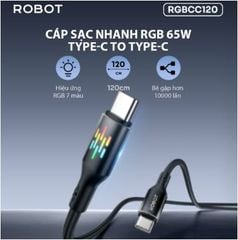 Cáp sạc nhanh ROBOT Type C - Type C RGBCC120 65w
