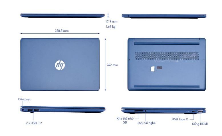 Laptop HP 15s-fq5228TU 8U240PA | i3-1215U | Ram 8GB | SSD 512GB | Intel UHD | 15.6 inch FHD | Win 11 | Xanh