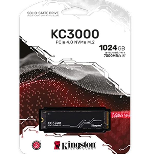 SSD Kingston 1TB KC3000 M2 MVme Gen4 x4 PCLe 7.0 (SKC3000S/1024G)