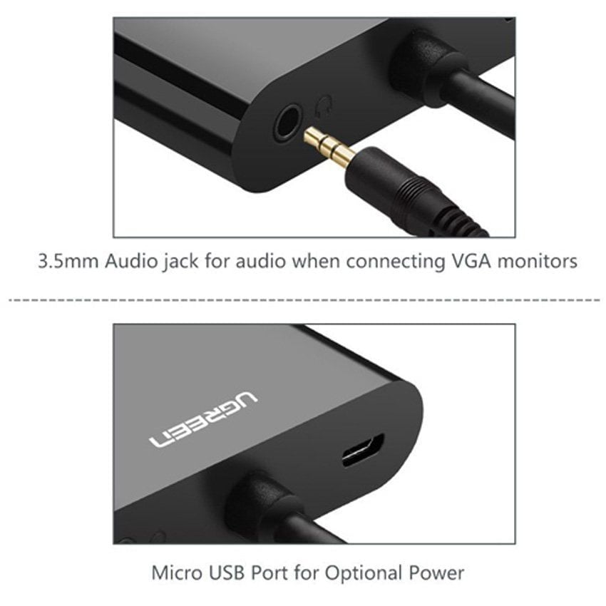 Giắc chuyển đổi từ Micro HDMI sang VGA + HDMI + Audio Ugreen 30355