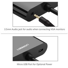 Giắc chuyển đổi từ Micro HDMI sang VGA + HDMI + Audio Ugreen 30355