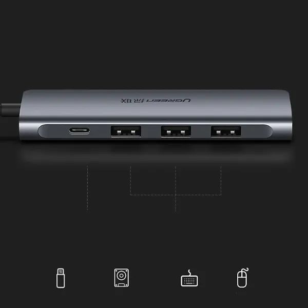 Bộ chuyển đổi Type C ra 3 cổng USB 3.0+ HDMI + tích hợp nguồ PD Ugreen 50209