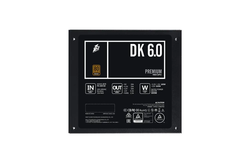 NGUỒN MÁY TÍNH FIRST PLAYER (1STPLAYER) DKPM-BRZ-600 600W ĐEN (80 PLUS BRONZE)