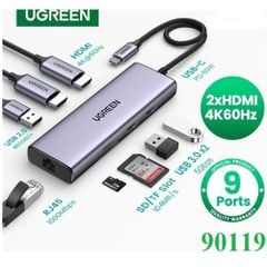 Bộ chuyển đổi USB-C sang 2*USb 3.0+1 USB 2.0+2*HDMI+RJ45+SD&TF Ugreen 90119