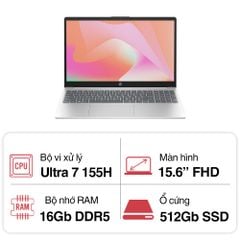Laptop HP 15 fd1060TU 9Z2X8PA | Ultra 7 155H | Ram 16GB | SSD 512GB | 15.6 inch FHD | Win11 | Bạc