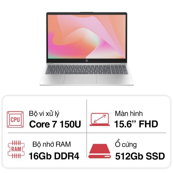 Laptop HP 15 fd1039TU 9Z2W7PA | i7 150U | Ram 16GB | SSD 512GB | 15.6 inch FHD |  Win11 | Bạc